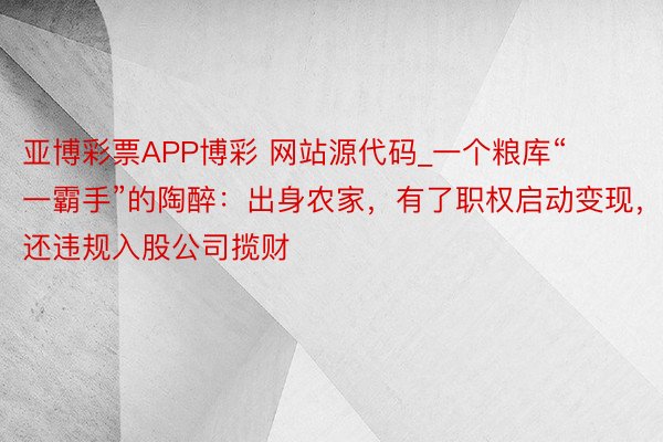 亚博彩票APP博彩 网站源代码_一个粮库“一霸手”的陶醉：出身农家，有了职权启动变现，还违规入股公司揽财