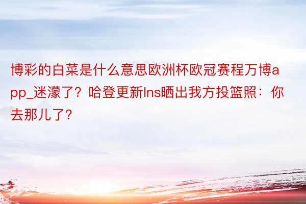 博彩的白菜是什么意思欧洲杯欧冠赛程万博app_迷濛了？哈登更新Ins晒出我方投篮照：你去那儿了？