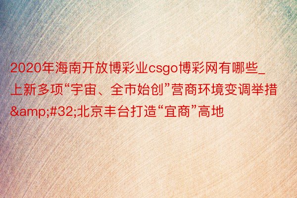 2020年海南开放博彩业csgo博彩网有哪些_上新多项“宇宙、全市始创”营商环境变调举措&#32;北京丰台打造“宜商”高地